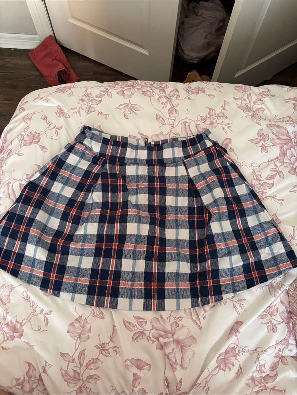 Copper Key Navy, White & Red Plaid Skater Skirt